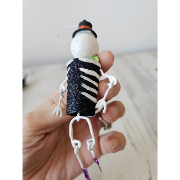 Pier 1 glitter skeleton jointed ornament sparkle retired rare Xmas tree top hat - Picture 4 of 8